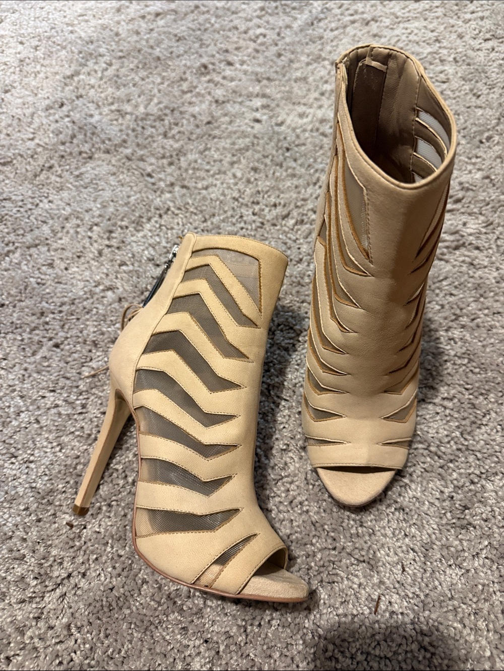 Guess Beige Cutout Peep-Toe Stiletto Booties